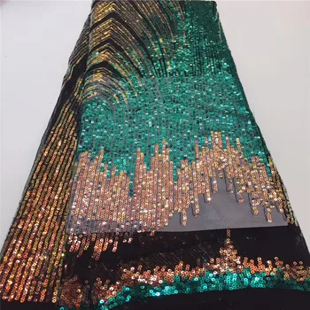 

Madison Nigerian Lace Fabrics 5yard Sequins lace fabric net lace fabric 2019 Sequins green lace fabric for haute couture dress