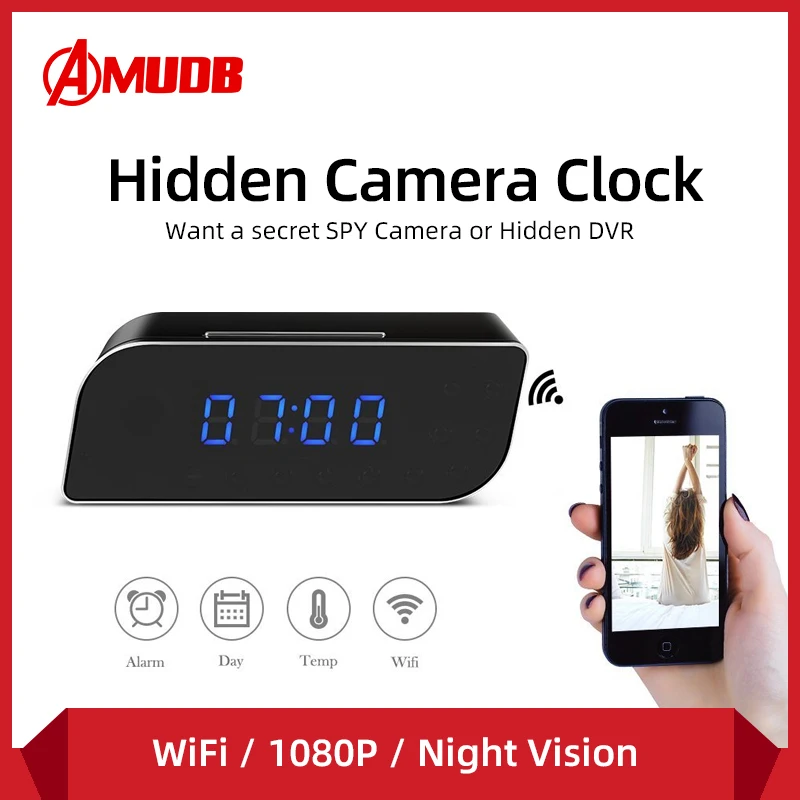 AMUDB Время Будильник 1080P WIFI мини камера беспроводной датчик движения няня H.264 IP