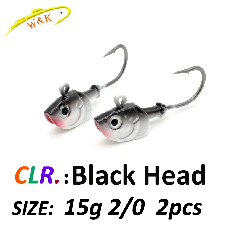 15g JIG Hooks for Soft Lure 2 PCS Weighted Lead JIGS Inshore Soft Bait 2/0  Fishing Hook Saltwater Shad