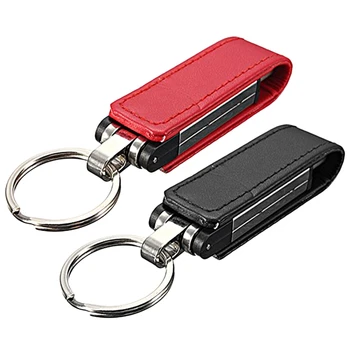 

2 Pcs 32GB USB 2.0 Keychain Memory Stick Leather Case , Red with Black