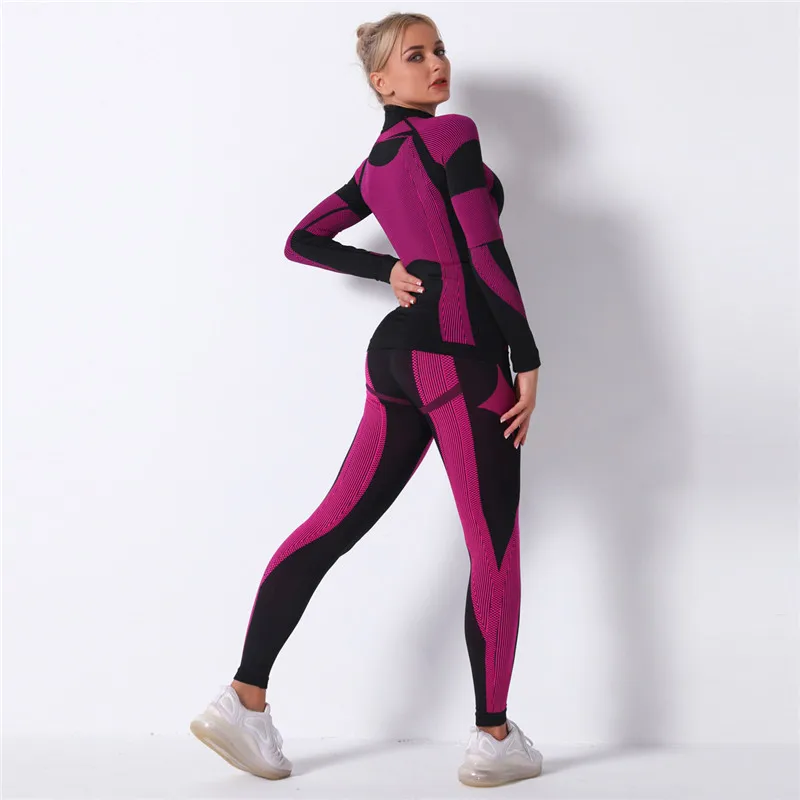Women 2pcs Seamless Set Sport Suit Gymwear Workout Clothes Long Sleeve Gym  Top High Waist Leggings Fitness Women Sets