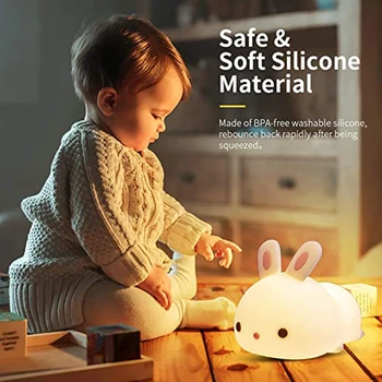 

Kids Night Light Bunny Cute Lamp Silicone Baby Night Light with Touching Sensor Rechargeable Color Changing for Children JS22