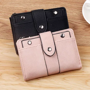 

Spring-Summer New2018Short Retro Matte Women's Student Three Fold Wallet Rivets Buckle Wallet Wholesale