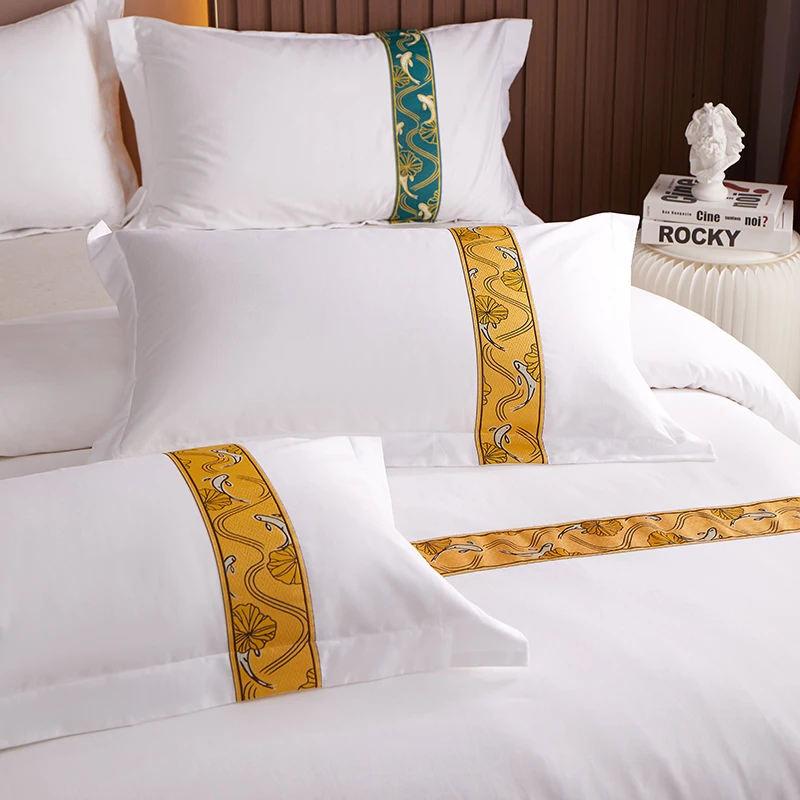 WhiteHotelPillowCase100SatinCottonIncreaseDensityStriped
