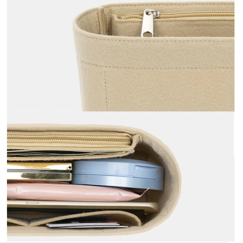 For Kelly25/28/32 Handbag Makeup Bag Organize Zipper Bag Insert Base Shaper Felt Toiletry Storage Bags Travel Cosmetic Girl