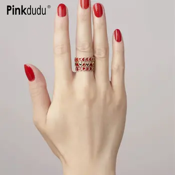 

Pinkdudu Simple Colorful Sweet Enamel Heart Minimalist Gold Finger Ring Surrounded Lovely Stacking Rings for Women Jewelry PD010