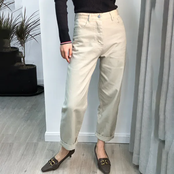 Женские джинсы с высокой талией, прямые брюки, одноцветные Брюки с карманами