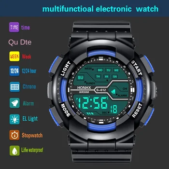 

Sport LED Display Alarm Clock Luminous Watch Waterproof Multifunctional Mens Digital Watches Electronic Wristwatch Mens Gift