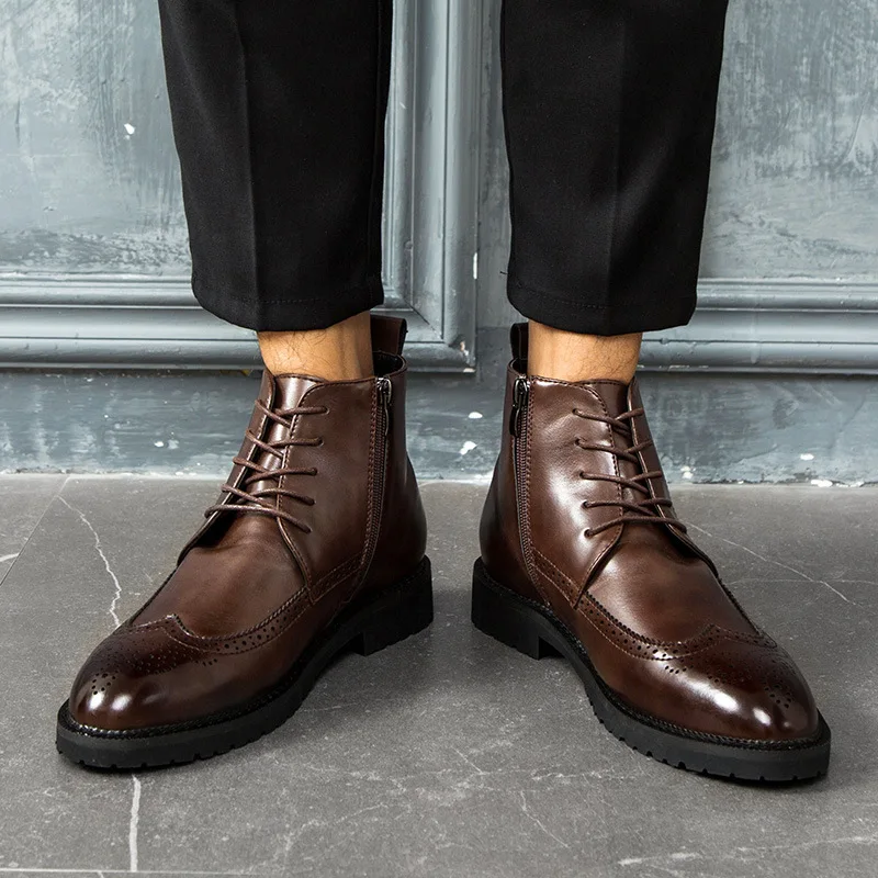 Г. Мужские Кожаные Ботильоны Туфли на толстой подошве в британском стиле «Челси» Повседневные рабочие ботинки на шнуровке Винтажные ботинки в винтажном стиле, большие размеры 38-48