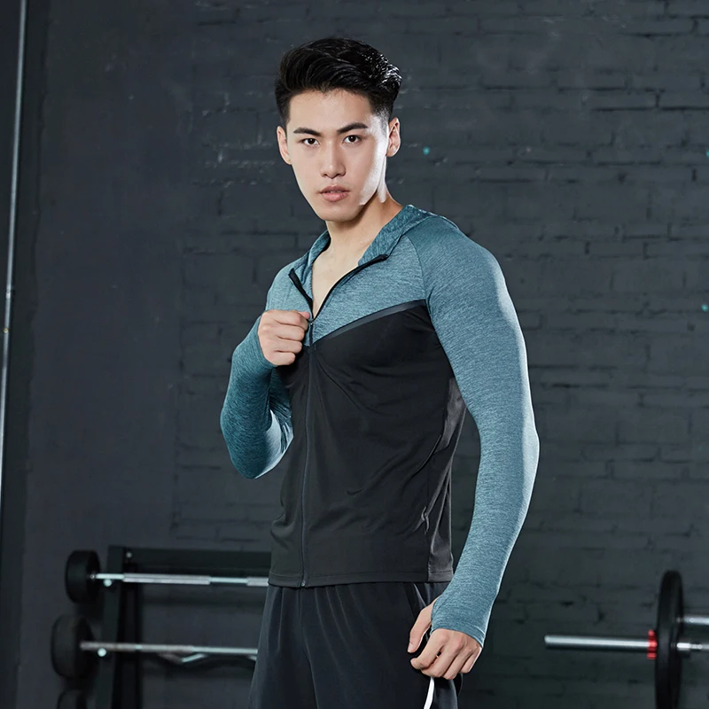 Mens Hoodie Running Jackets Zipper Outdoors Sportswear Long Sleeve Cycling Training Tights Man Gym Bodybuilding Shirts