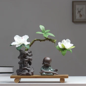 

Little Buddhist Zen Decoration Postmodern Study Figurines Retro Frame Rockery Ornament New Chinese-style Vase Bamboo Crafts