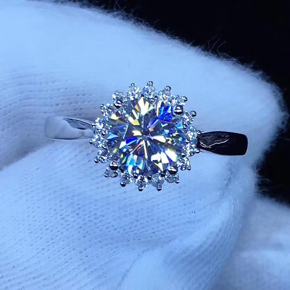 Kkmall Store круглое серебряное кольцо Moissanite 1.00ct D VVS роскошное кольцо Moissanite серьги-гвоздики Moissanite серебряное кольцо 925