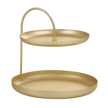 

2-Layer Metal Storage Tray Jewelry Display Plate Gold Necklace Ring Earrings Display Tray Mirror Decoration Organizer