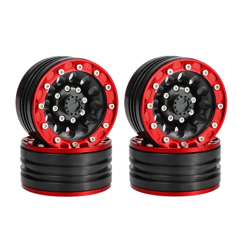 

ABKT-4Pcs RC 1:10 Rock Crawler Car Wheels Cool Metal Alloy Wheel Rims 1.9 Inch Beadlock Wheel Hubs for SCX10 CC01 RC Parts