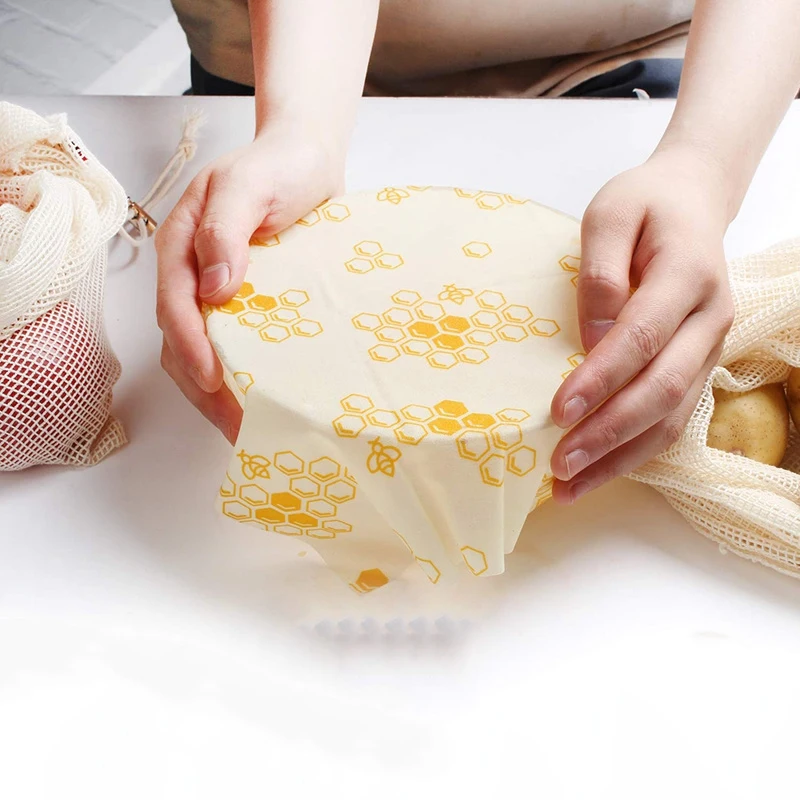 Многоразовая упаковка из пчелиного воска для хранения пищевых продуктов, многоразовая производственная сумка, 8 упаковок, Экологичная устойчивая сэндвич-упаковка, нулевое покрытие для пищевых продуктов