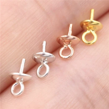 

100pcs/ Lot 925 Sterling Silver Pearl Gems Pendant Bases Semi Mount DIY Jewelry Findings 3MM 4MM 5MM Necklace Settings Wholesale