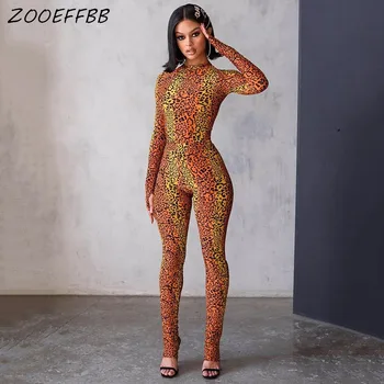 

ZKYZWX Sexy Leopard Print Long Sleeve Jumpsuit New Fashion Clother One Piece Body Club Outfit Bodycon Rompers Womens Jumpsuit