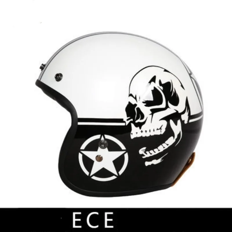 

Vintage Motorfiets Open Gezicht Glasvezel Licht Gewicht Helm Retro Mannen Motorhelm Scooter 3/4 Helm Zwart