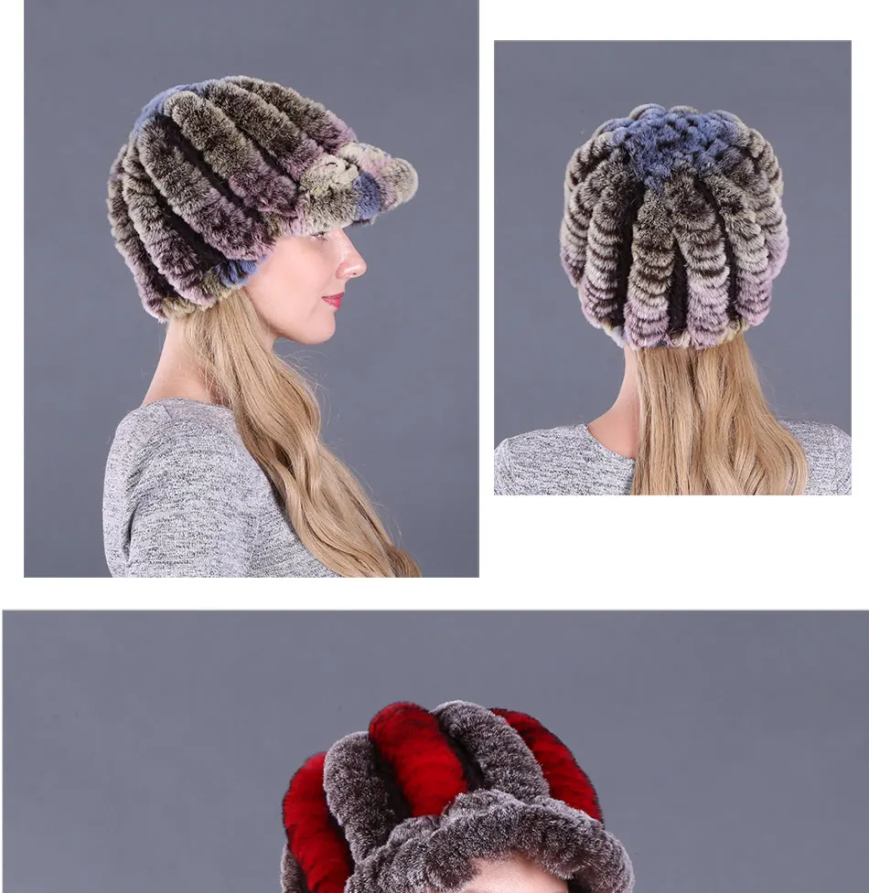 НОВАЯ шапка из настоящего меха женская зимняя натуральная Настоящий мех кролика шапка женские теплые шапочки 100% натуральная меховая шапка