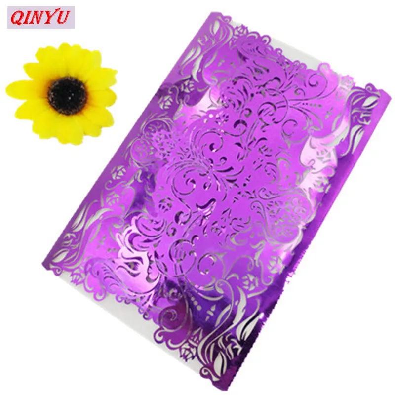 Bright Purple Свадебные Приглашения карты выдалбливают свадебного стола имя, сообщение поздравительные открытки пригласить приглашения на свадьбу принадлежности для украшения праздника 1/10/30 шт. 5Z - Цвет: Bright Purple