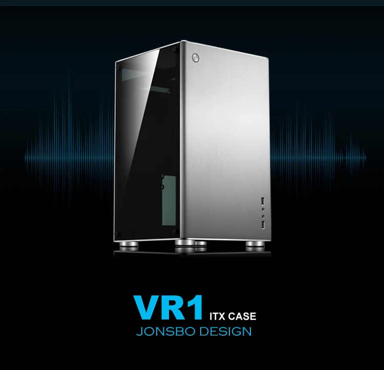 Jonsbo VR1, закаленное стекло HTPC Mini ITX чехол для компьютера с алюминиевой поддержкой 3,5 ''HDD USB3.0 домашний кинотеатр компьютер - Цвет: Silver