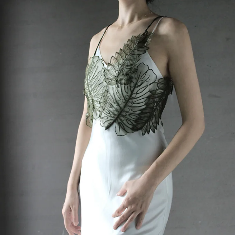 

2021 new lace embroidered suspender vest Sexy transparent sling Leaf flower vest