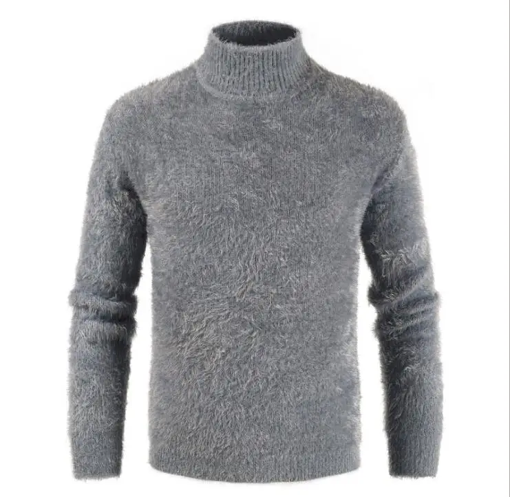 Осенний мужской свитер повседневный мужской водолазка мужские Pull Homme однотонный трикотаж Slim Fit брендовые пуловеры мужские свитера - Цвет: Серый