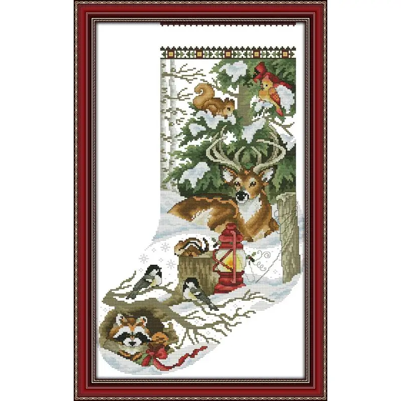 Christmas Stocking Series Stamped Cross Stitch Kit Cartoon Pattern 14CT  11CT Count Printing Embroidery Craft Set