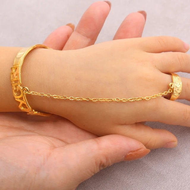 Newborn Baby/Children/Boys/Girls Bracelets Bangles 24k Gold Plated Ring Set