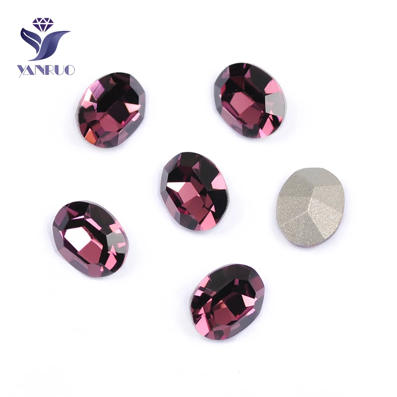 Without Claw YANRUO 4128, все размеры, Аметистовые овальные стеклянные камни, сделай сам, заостренные сзади Стразы с когтями, стразы для шитья, кристаллы для рукоделия - Цвет: Without Claw