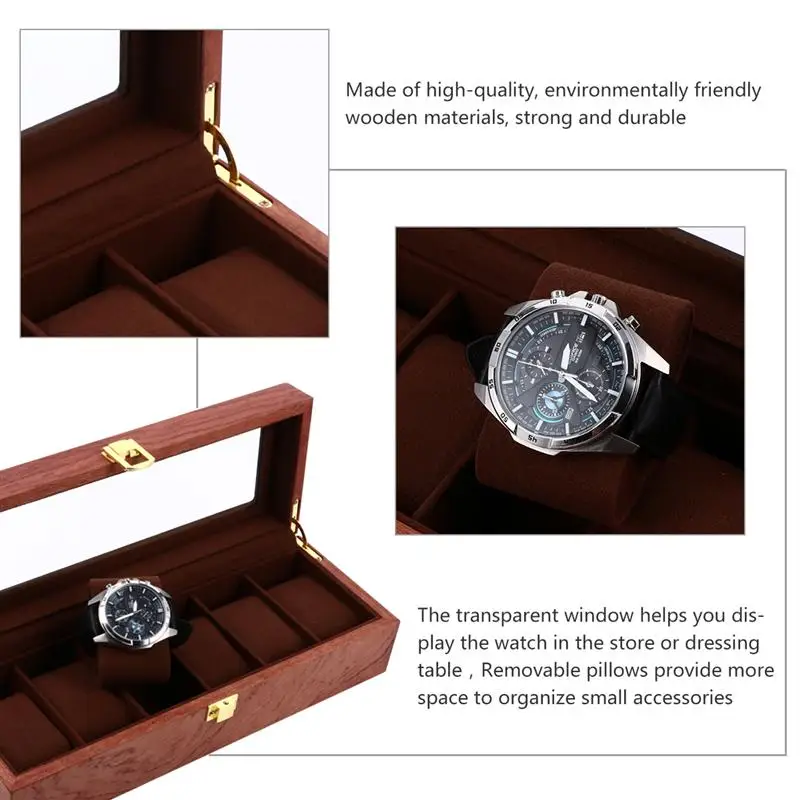 1Pc Wooden Watch Storage Box Eco-friendly Durable Practical Watch Case Box Display for Store Home Shopping Mall
