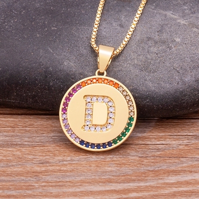 Arrival Luxury A-Z Initial 26 Letters Pendant Charm Chain Necklaces Top Quality Zircon Rainbow Party Wedding Jewelry Gifts