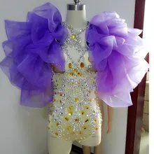 Блестящий Кристалл сценическая одежда Стразы боди куртка комплект из двух предметов для женщин ночной клуб бар вечеринка наряд представление танцевальный костюм