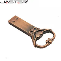 JASTER Copper love heart shaped key usb flash drive pendrive pen drive 4gb 16gb 32gb 64gb metal keys memory Stick wedding gift 1