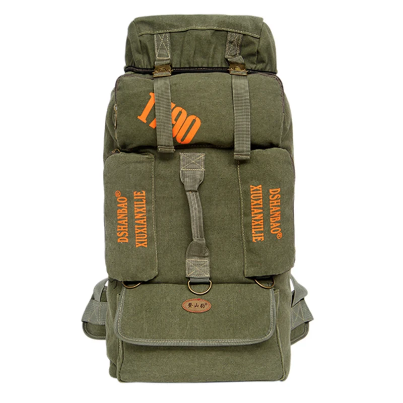 90L большой емкости человек Открытый Кемпинг дорожные рюкзаки холст сильный износостойкий рюкзак сумка для товара - Цвет: Army green