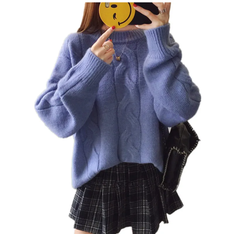 Свитер женский голова осенний и зимний Свободный корейский женский свитер линия ленивый ветер маленькая свежая рубашка