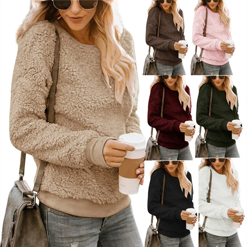 

CHANWELL Women Sweatshirt Kpop Solid Color Long Sleeve Plush Pullover Female Plus Size Loose Ladies sudadera mujer Women Clothes