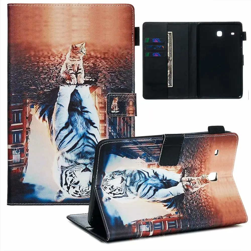 Цветной чехол для планшета из искусственной кожи для Samsung Galaxy Tab E 8,0 T377 T375 T377V SM-T377 флип-чехол-подставка, петля+ ручка - Цвет: 10