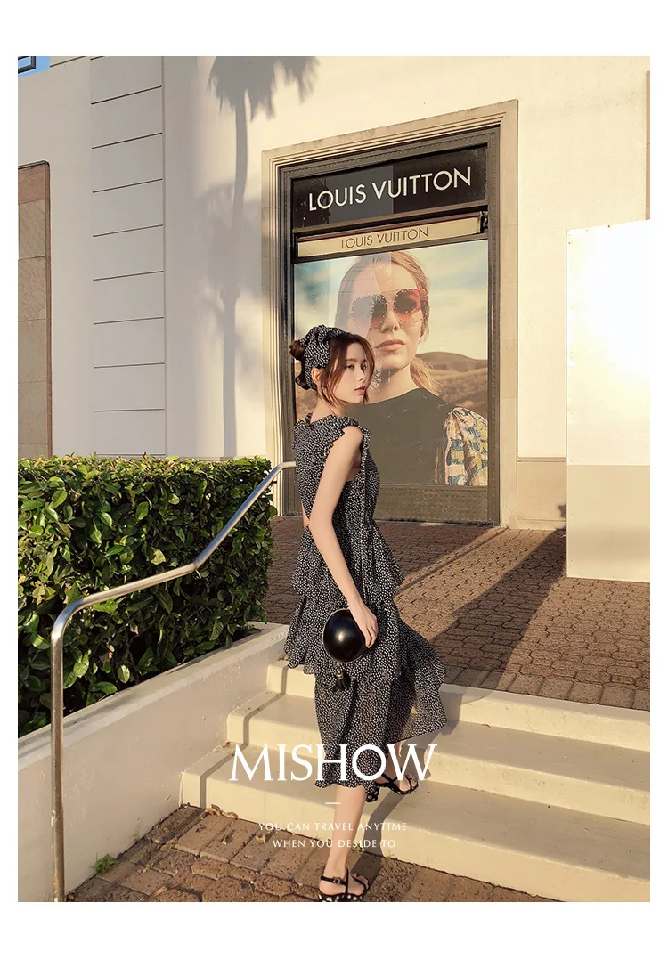 Mishow шифоновое платье в горошек, женское летнее Бандажное платье миди, Повседневный Сарафан, женское пляжное платье в стиле бохо, MX18B1178