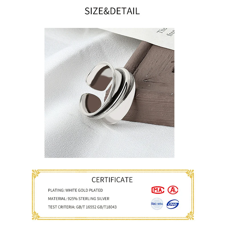 925 Sterling Silver rings for women wide smooth round Simple Minimalist Open Adjustable Finger Rings Fashion Band Female Bijoux silver rings silver ring