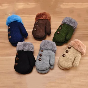 

2018 Winter Warm Children Kids Mitten Gloves Knitted Fabric Double Thickened All Cover Fingers Kids Gloves for Boys and Girls