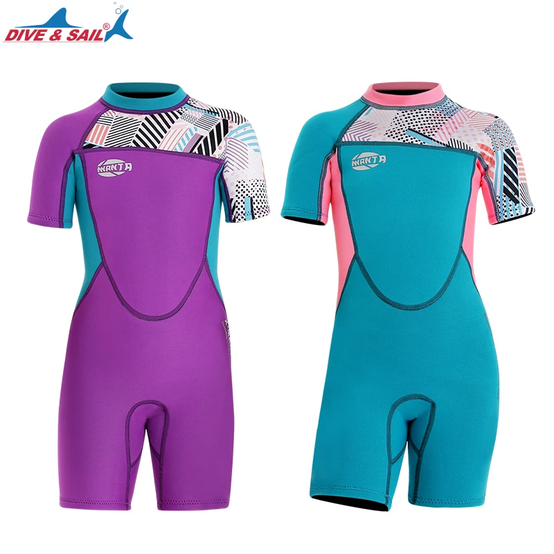 2023 Kids Wetsuits 2.5mm Kids Diving Suits Short Sleeves Keep Warm Swimsuit For Girls Children Bodysuit Surfing Wet Suit Shorty 5