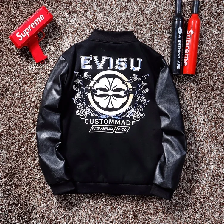Новая аутентичная Evisu мужская куртка из синтетической кожи для отдыха дышащая модная мужская куртка мужская и женская парная куртка Тренч