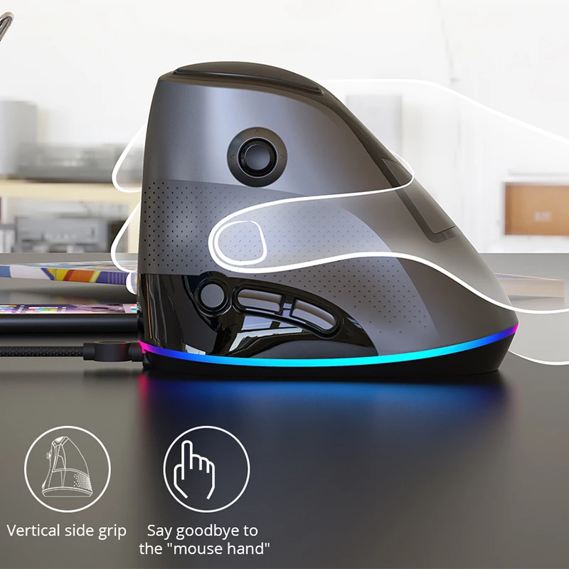 Ajazz AJ307 Вертикальная мышь 4800 dpi регулируемая, USB, проводная 7 клавиш Esport игровая мышь с RGB подсветкой Эргономичный и боковой дизайн