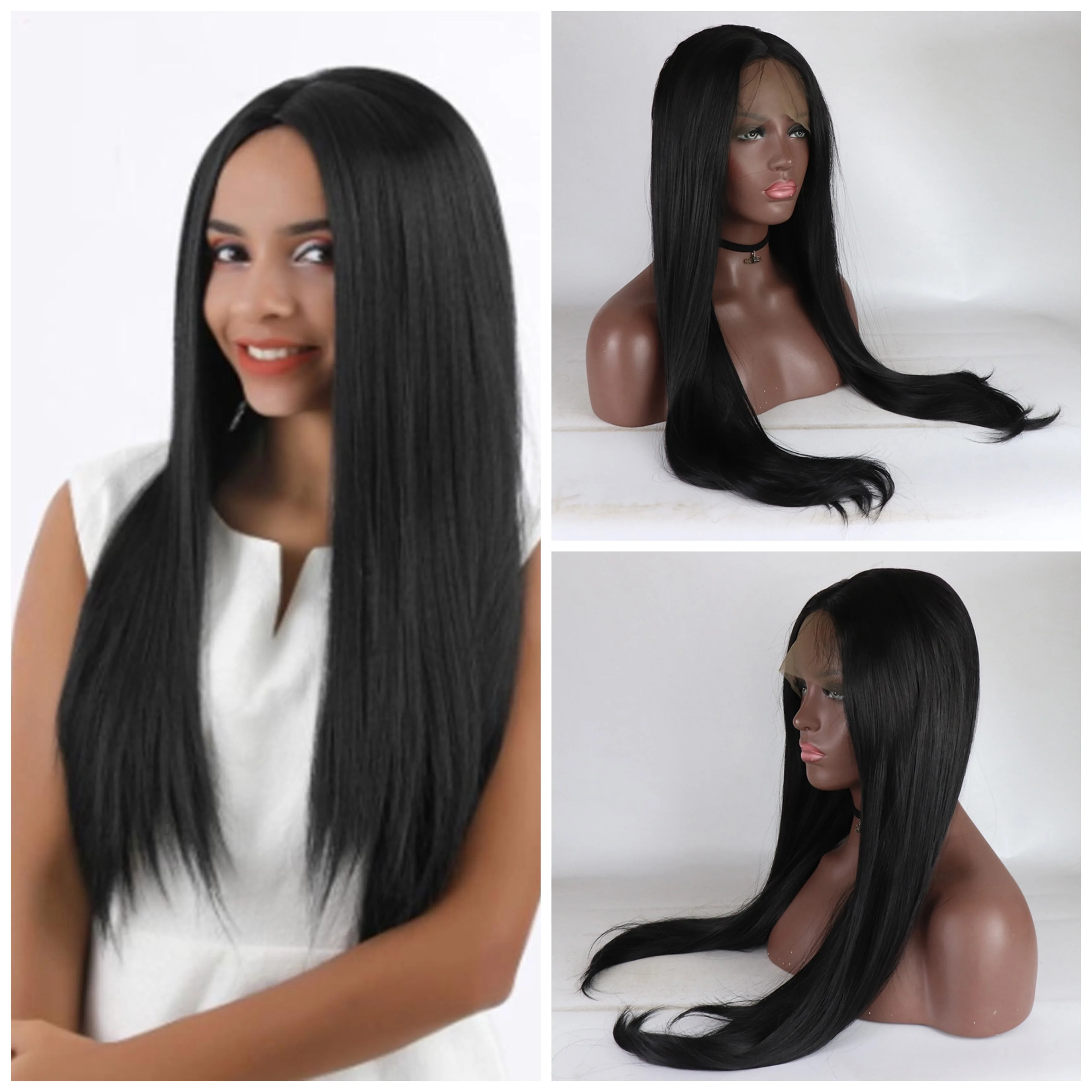 

Heat Resistant Fiber Hair Synthetic Wig Mermaid Black Color Silk Straight Synthetic 13Ч4 Lace Front Wigs for Women Baby Hair