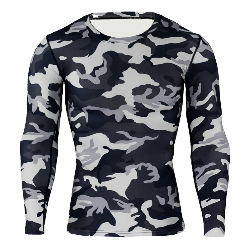 Psvteide Мужская футболка для бега Rashguard для мужчин камуфляжные футболки компрессионная рубашка с длинным рукавом для велоспорта базовый слой Мужская быстросохнущая - Цвет: 1-4
