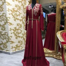 Бургундия марокканский кафтан вечернее платье с длинными рукавами Кружева Аппликации Мать платье Арабский мусульманский особых случаев формальная вечеринка