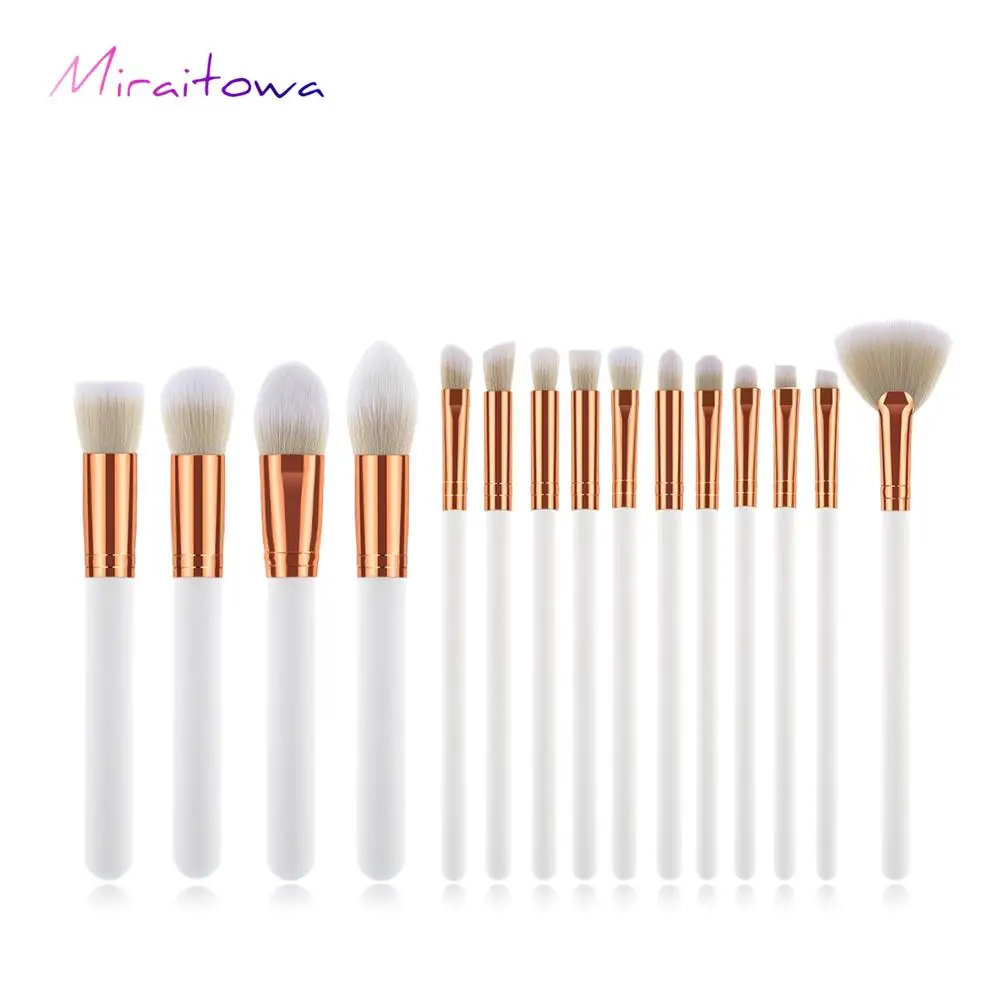 15 pcs/set makeup brush kit soft synthetic head brush for tonal basis fan flat brush set for women eyeshadow facial make up - Handle Color: T-15-024