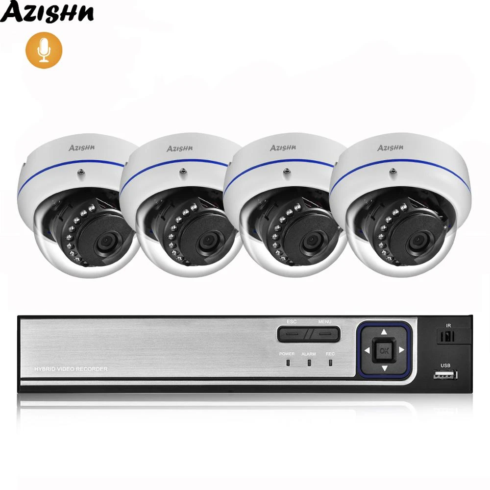 dome security camera AZISHN 4CH 5MP POE NVR Security System H.265 1080P CCTV Camera Audio Recording IR Night Vision Home Surveillance Kit security surveillance
