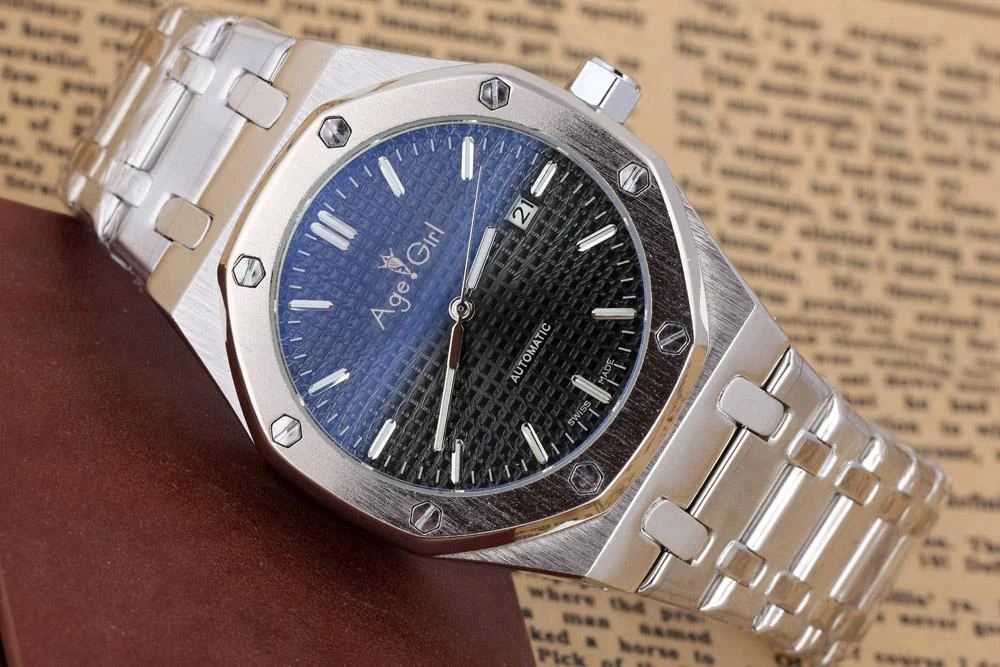 Для Мужчин's Элитный бренд Автоматические Wind механические часы из розового желтого золота Нержавеющая сталь ремень классический 44 мм цвет: черный, синий белый часы